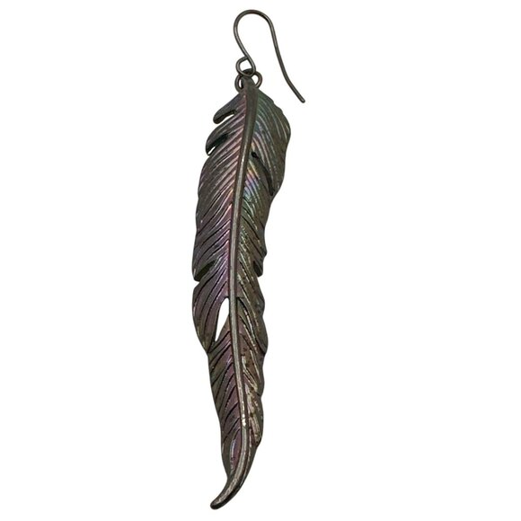 Single Earring Iridescent Feather Shaped Metal Dangle - Picture 1 of 4